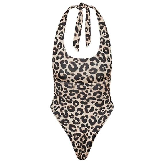 PrettyLittleThing Leopard Print High Leg One Piece Swimsuit Size 0 - Picture 1 of 8